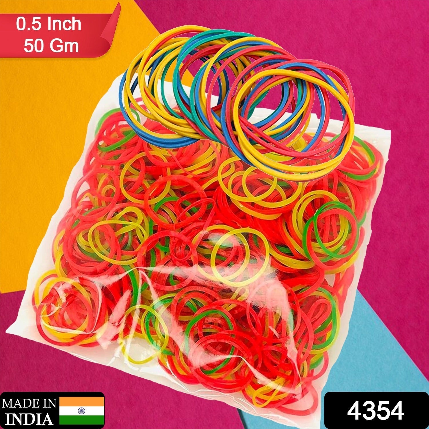 4354 RUBBER BAND FOR OFFICE/HOME AND KITCHEN ACCESSORIES ITEM PRODUCTS, ELASTIC RUBBER BANDS, FLEXIBLE REUSABLE NYLON ELASTIC UNBREAKABLE, FOR STATIONERY, SCHOOL MULTICOLOR (0.5 Inch / 50 Gm) 4354 RUBBER BAND FOR OFFICE/HOME AND KITCHEN ACCESSORIES ITEM PRODUCTS, ELASTIC RUBBER BANDS, FLEXIBLE REUSABLE NYLON ELASTIC UNBREAKABLE, FOR STATIONERY, SCHOOL MULTICOLOR (0.5 Inch / 50 Gm)